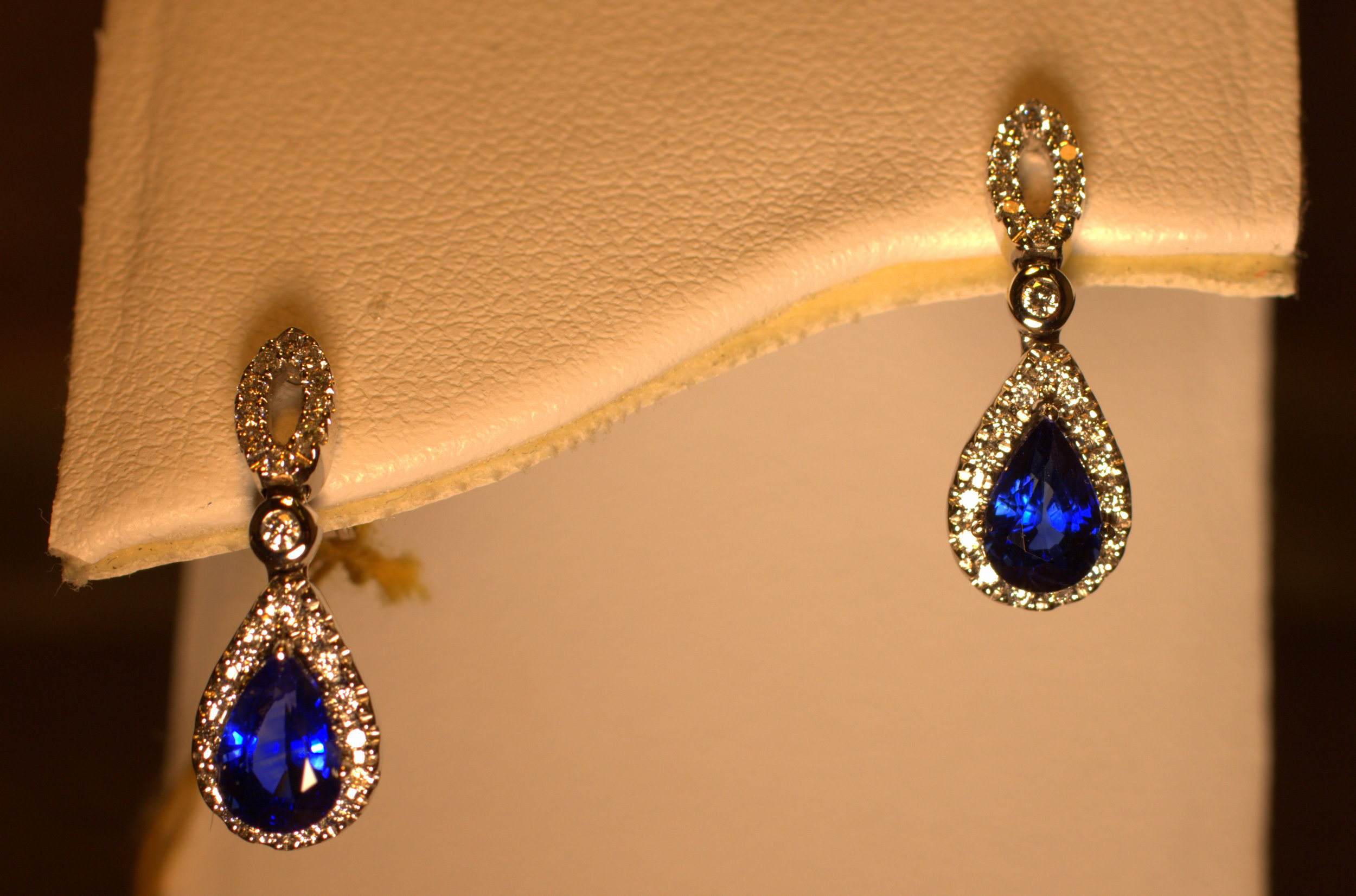 Diamond and Sapphire Teardrop Earrings — Engagement Rings 